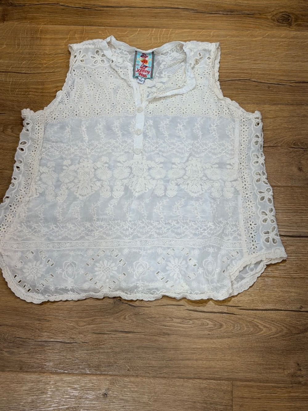 Johnny Was Embroidered Eyelet Lace Blouse Top Shirt Women's Size M